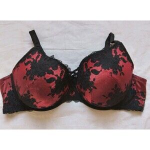 Torrid Curve Women’s Push Up Bra 46DD Red Black Lace Roses
